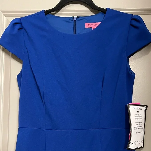 NWT Betsey Johnson Blue Puff Sleeve Scuba Sheath Dress Size 2 - Picture 3 of 12
